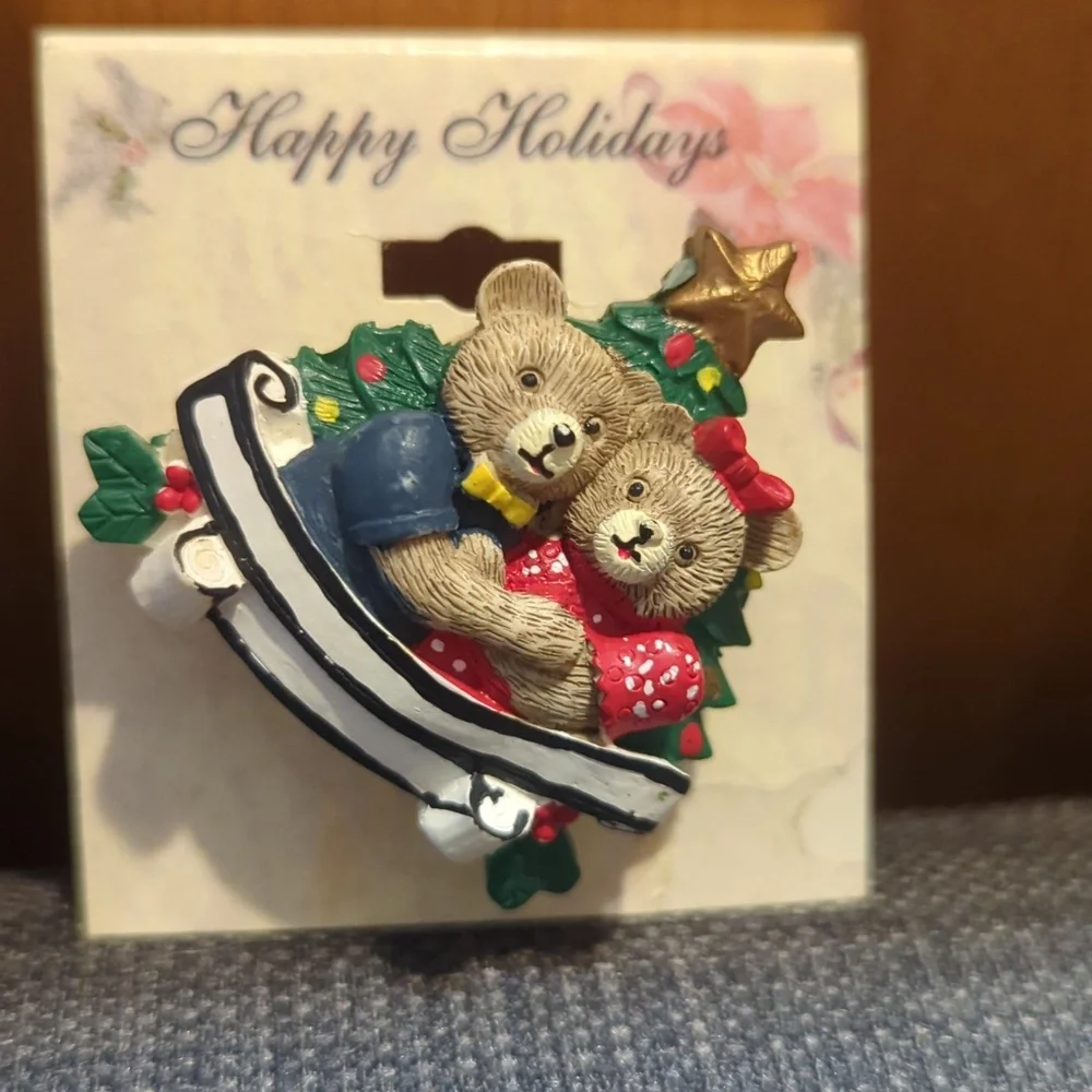 Vintage Mr and Mrs‎ Bear Christmas brooch